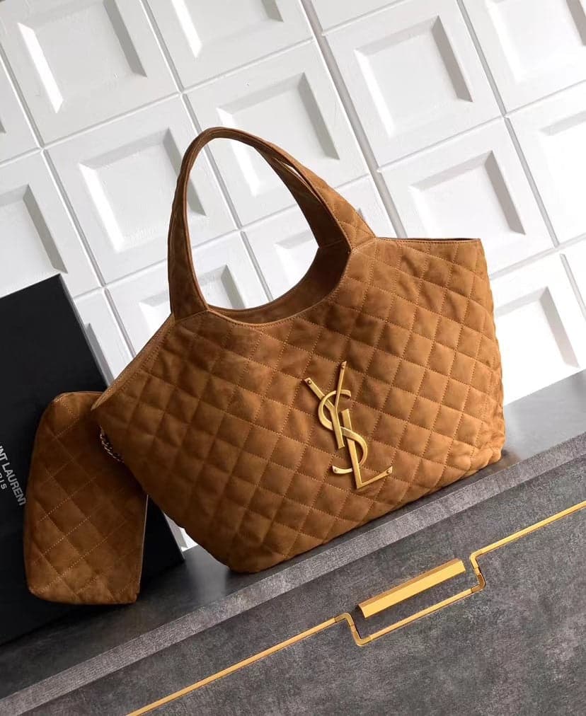 Saint Laurent Icare Maxi Tote Shopping Bag Camurça Caramelo Ferragem Dourada 58cm .