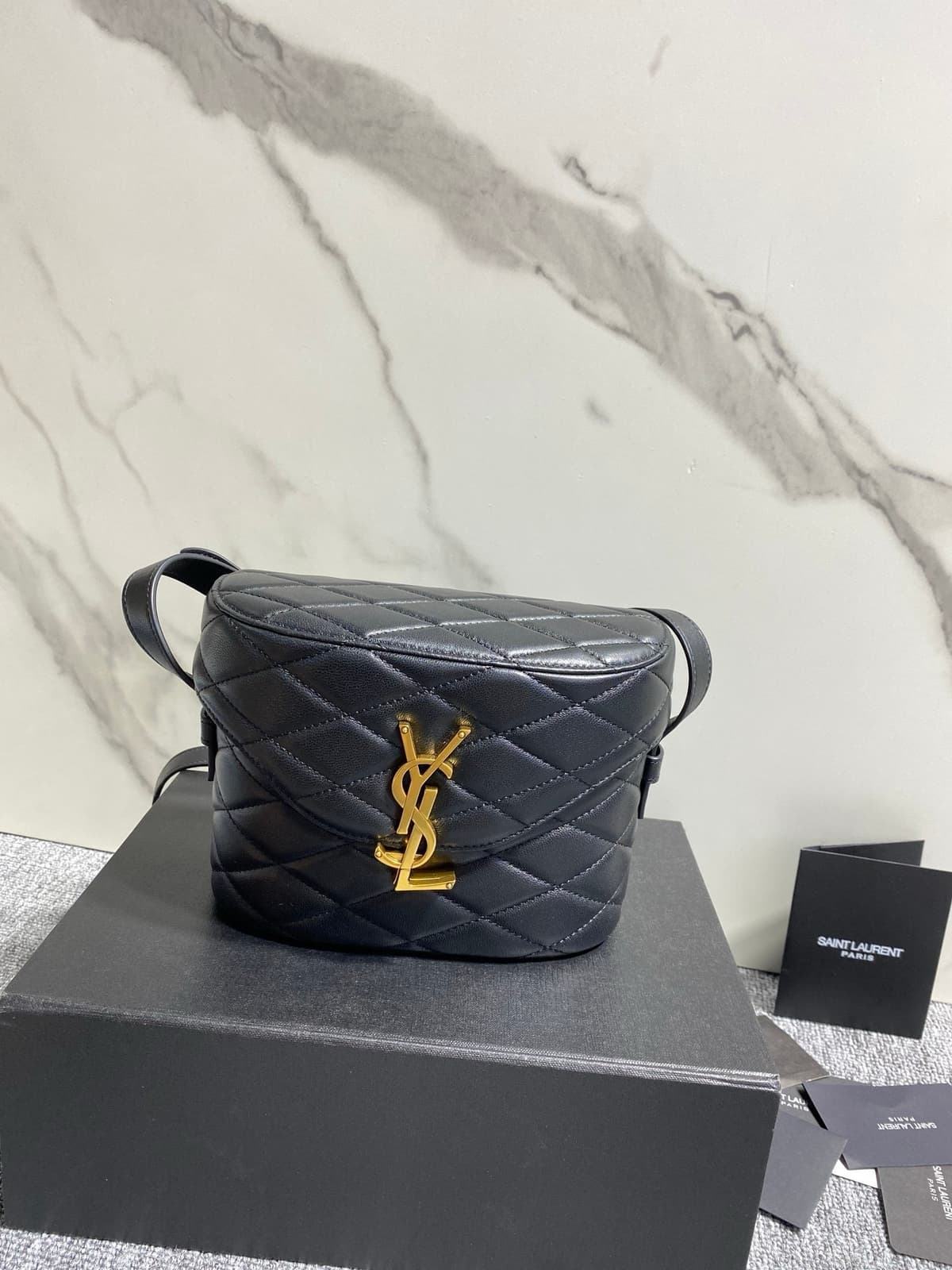 Saint Laurent JUNE Micro Box In Lambskin Black Ferragens Douradas