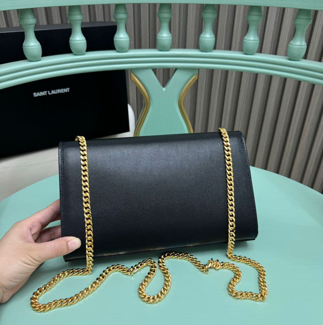 Saint Laurent Kate Chain Bag Black Ferragens Douradas