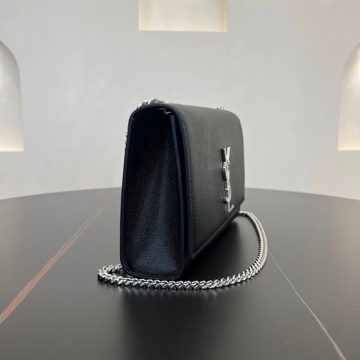 Saint Laurent Kate Chain Bag Black Ferragens Prata