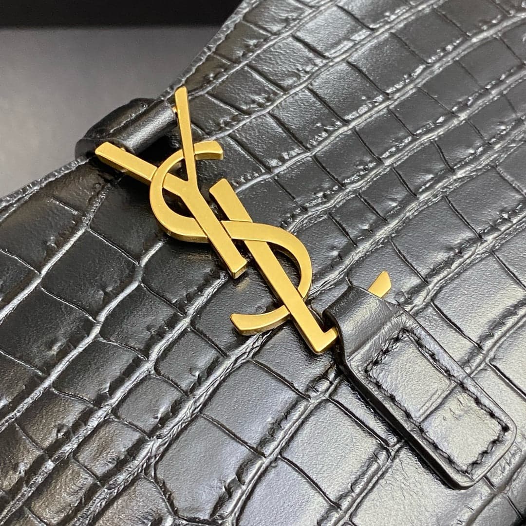 Saint Laurent Le 5 À 7 Croc Top Handle Bag Black Ferragens Douradas