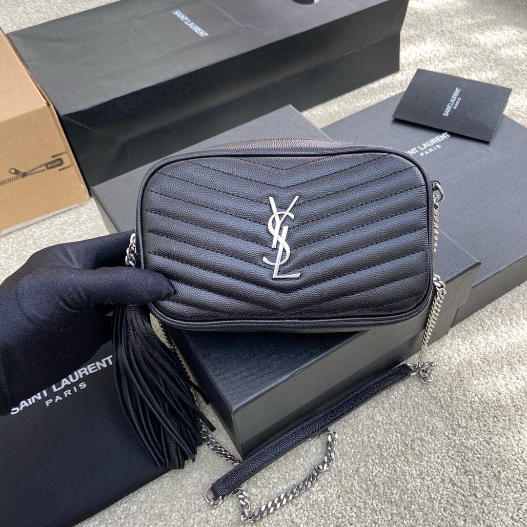 Saint Laurent Lou Camera Bag Black Ferragens Prata