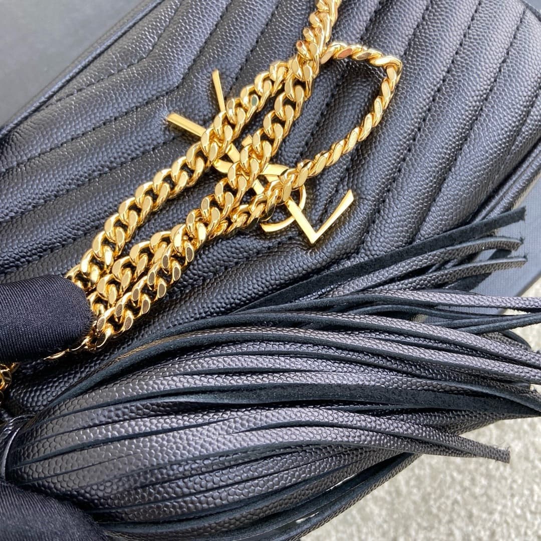 Saint Laurent Lou Camera Bag Black Ferragens Douradas
