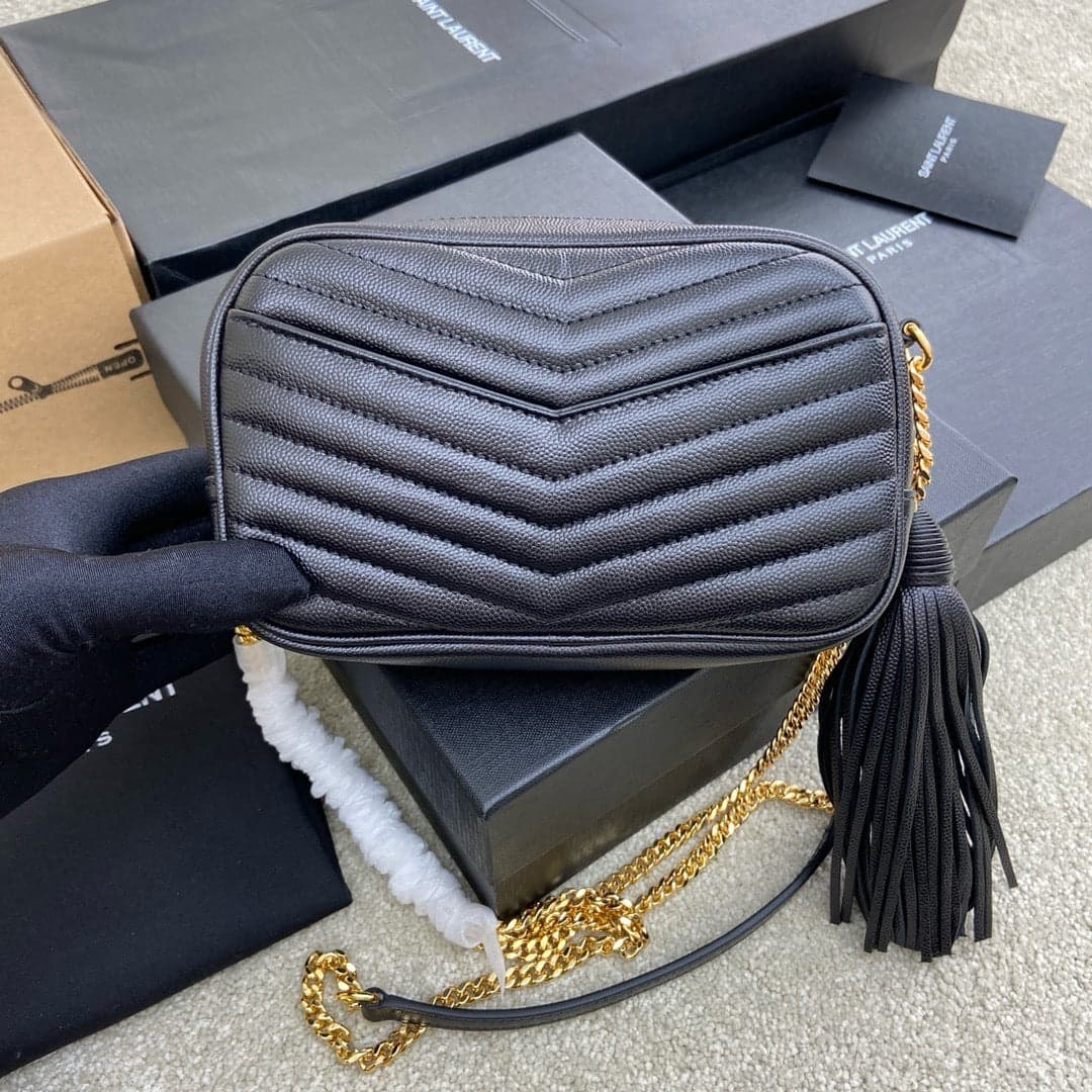 Saint Laurent Lou Camera Bag Black Ferragens Douradas