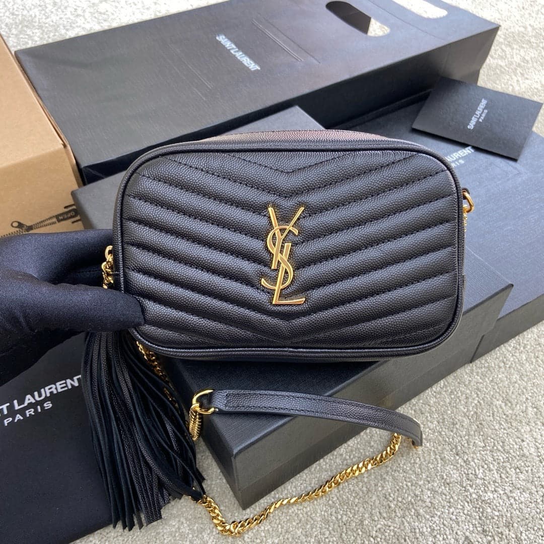 Saint Laurent Lou Camera Bag Black Ferragens Douradas