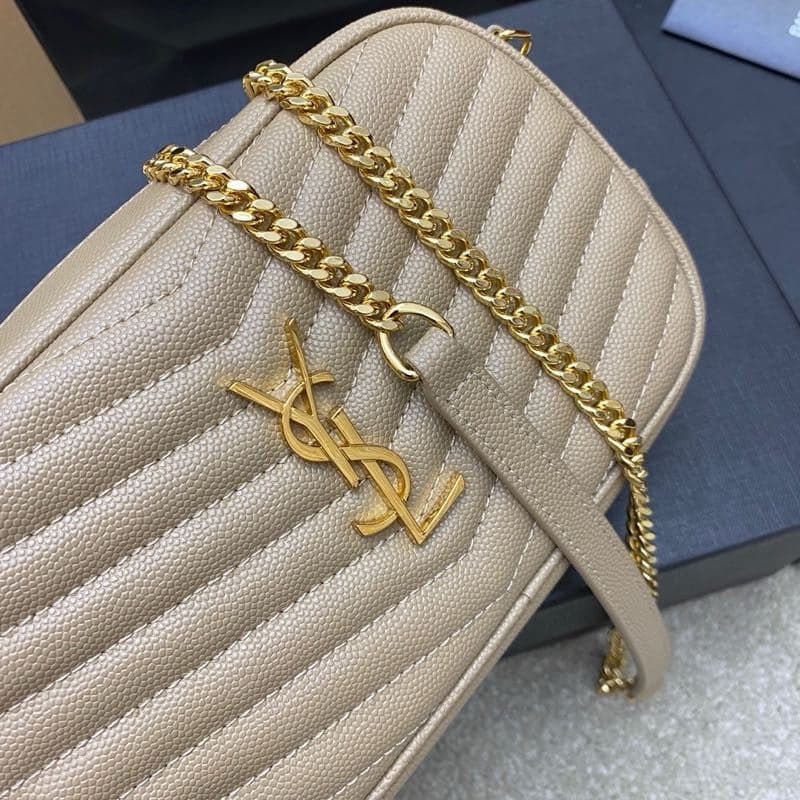 Saint Laurent Lou Camera Bag Bege Ferragens Douradas