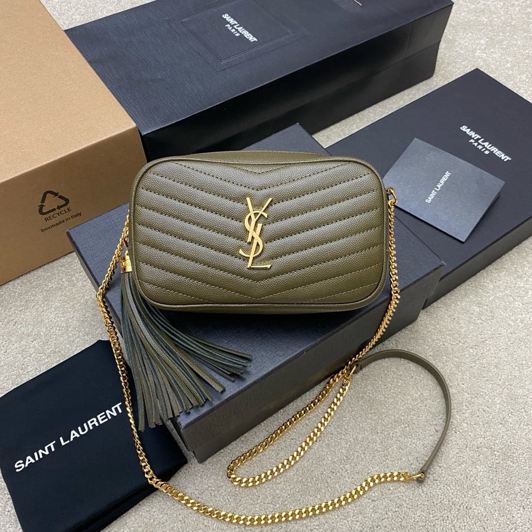 Saint Laurent Lou Camera Bag Olive Green Ferragens Douradas