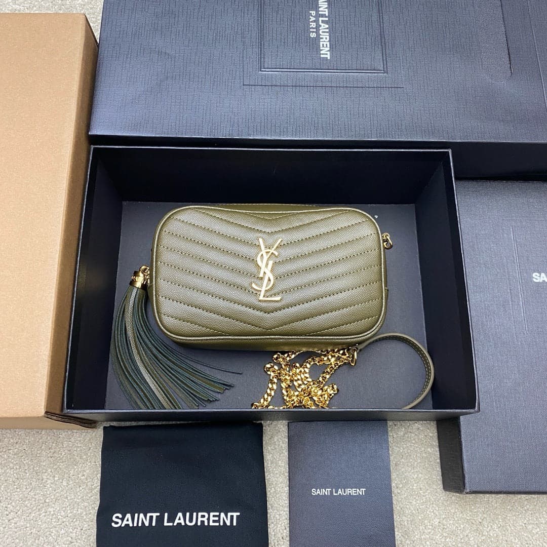 Saint Laurent Lou Camera Bag Olive Green Ferragens Douradas
