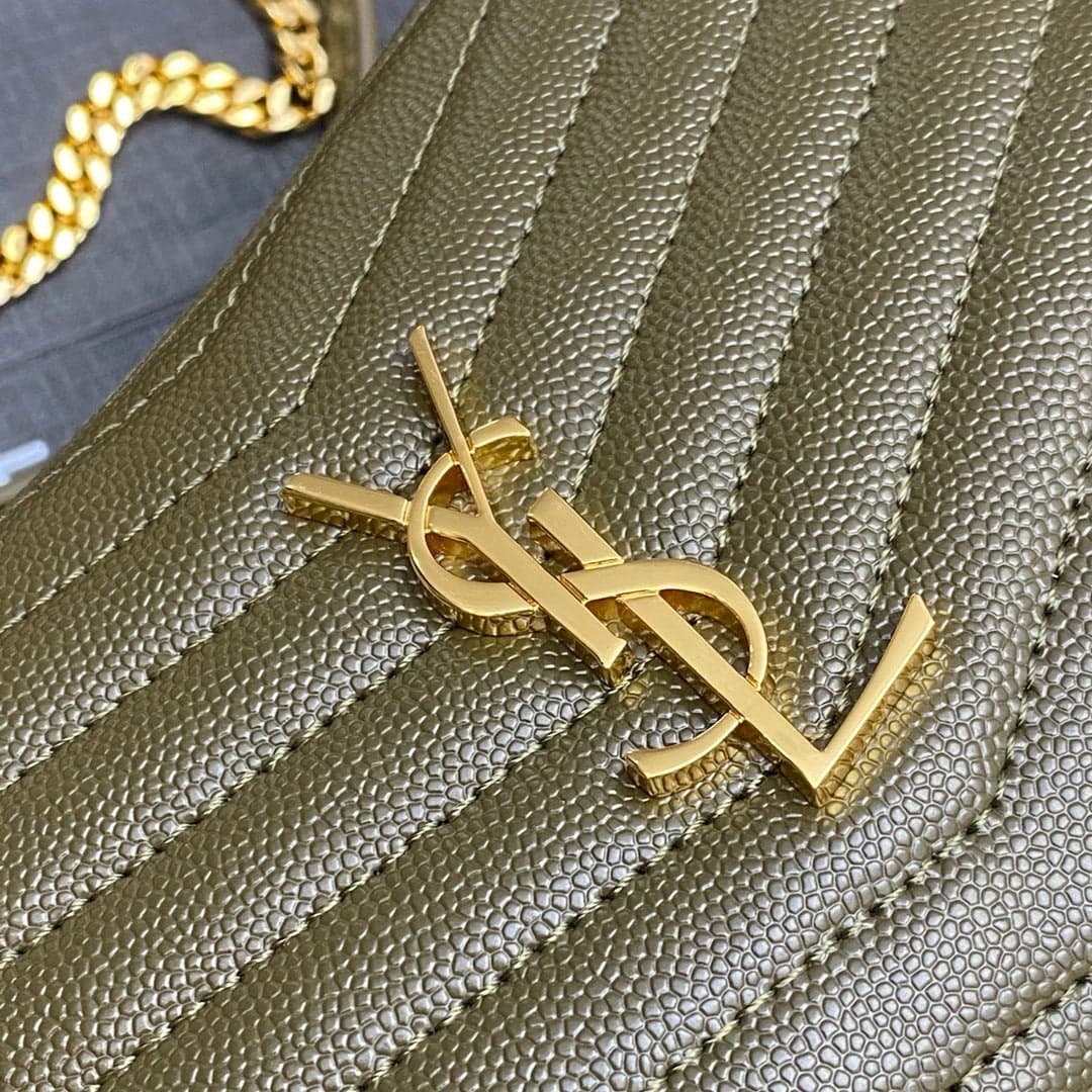 Saint Laurent Lou Camera Bag Olive Green Ferragens Douradas