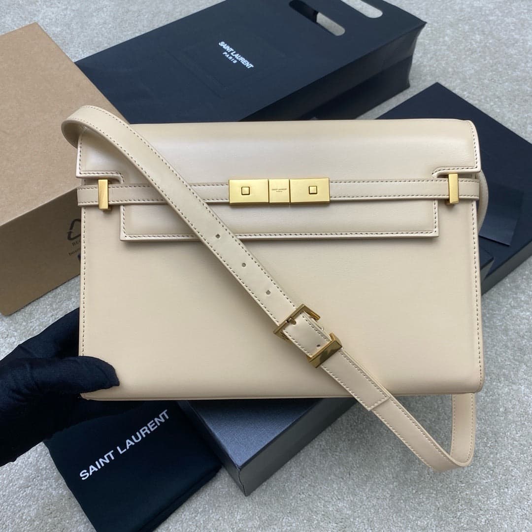 Saint Laurent Manhattan Small Shoulder bag Bege Ferragens Douradas
