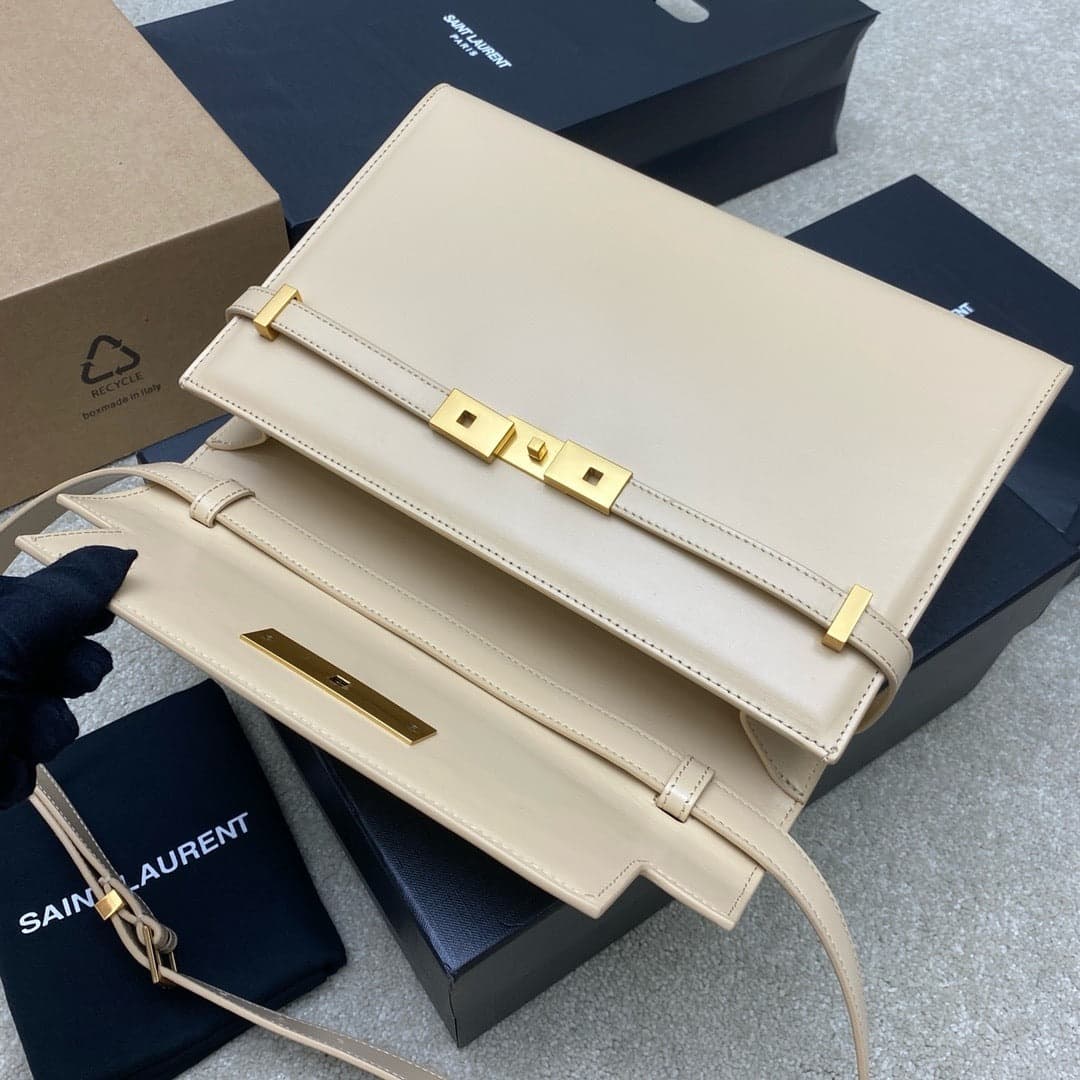 Saint Laurent Manhattan Small Shoulder bag Bege Ferragens Douradas