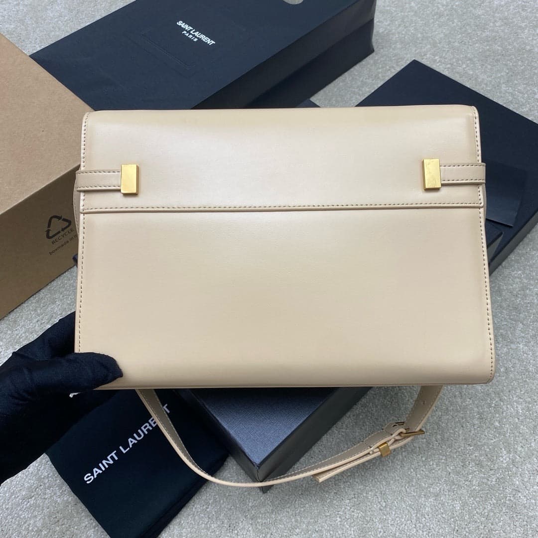Saint Laurent Manhattan Small Shoulder bag Bege Ferragens Douradas