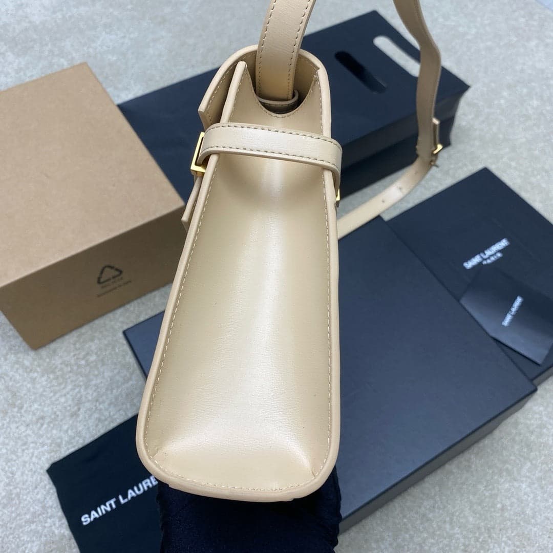 Saint Laurent Manhattan Small Shoulder bag Bege Ferragens Douradas