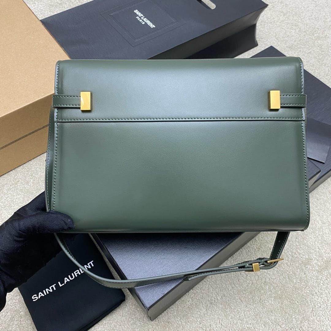 Saint Laurent Manhattan Small Shoulder Bag Verde Oliva Ferragens Douradas