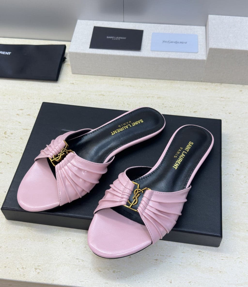 Saint Laurent Flat Slide Sandals Pink Gold
