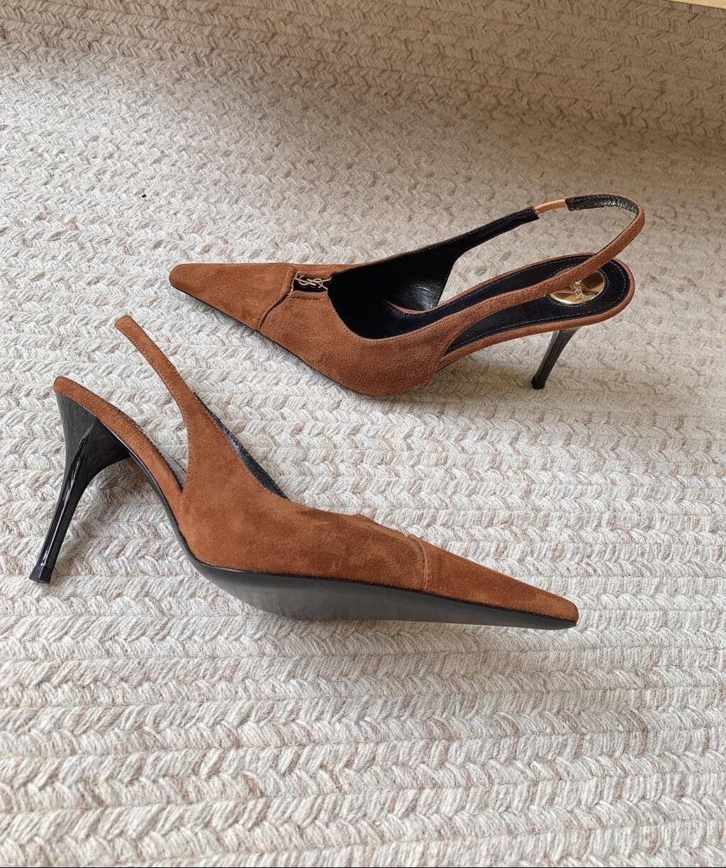 Saint Laurent Scarpin Slingback Babylone Breteuil Camurça 90 mm