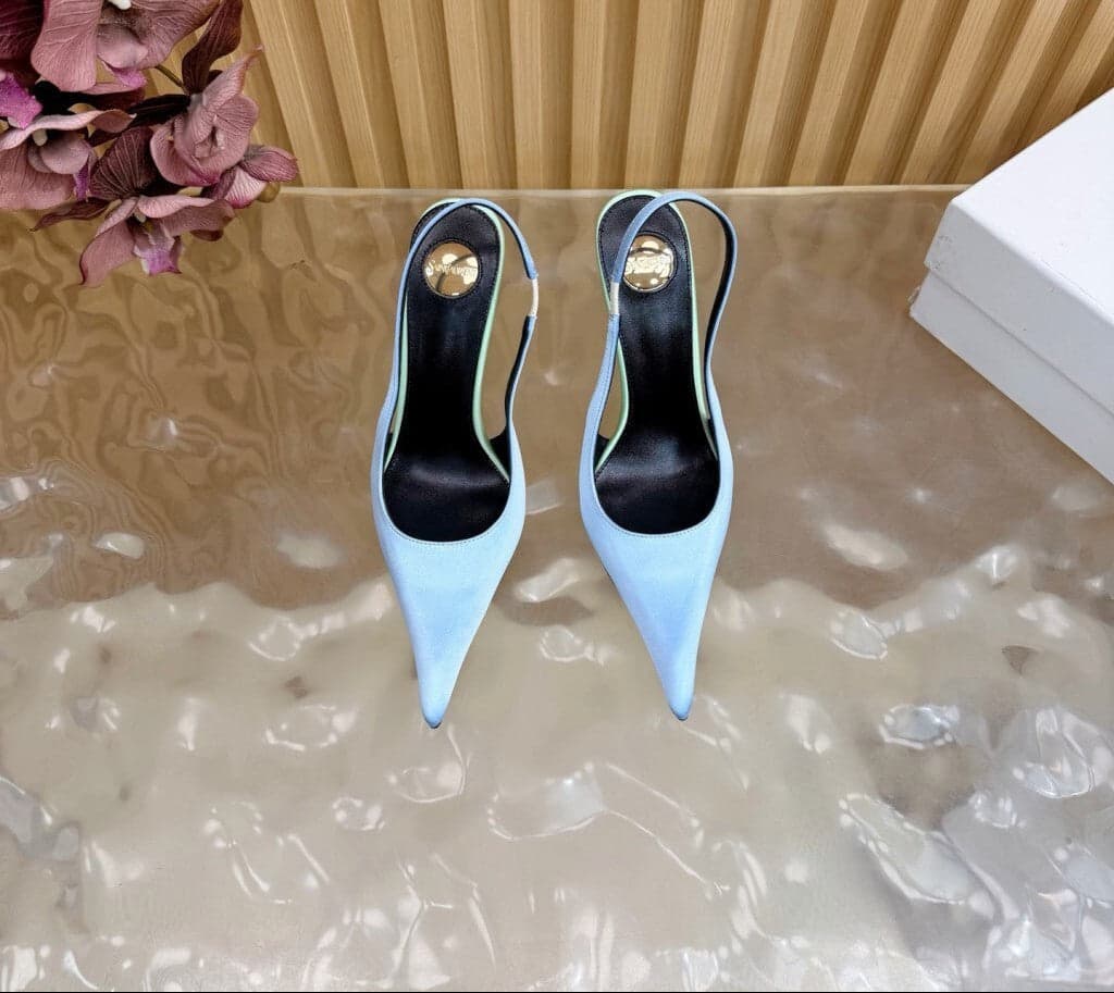 Saint Laurent Scarpin Slingback Deroche Soft Blue & Pastel Green em Crepe de Cetim