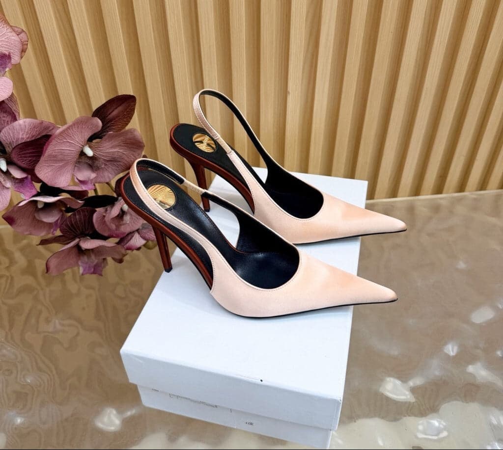 Saint Laurent Scarpin Slingback Deroche Rose Lingerie e Dark em crepe de cetim