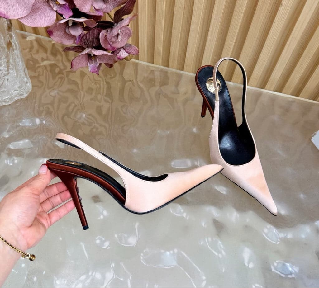 Saint Laurent Scarpin Slingback Deroche Rose Lingerie e Dark em crepe de cetim