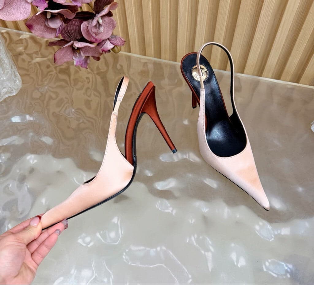Saint Laurent Scarpin Slingback Deroche Rose Lingerie e Dark em crepe de cetim