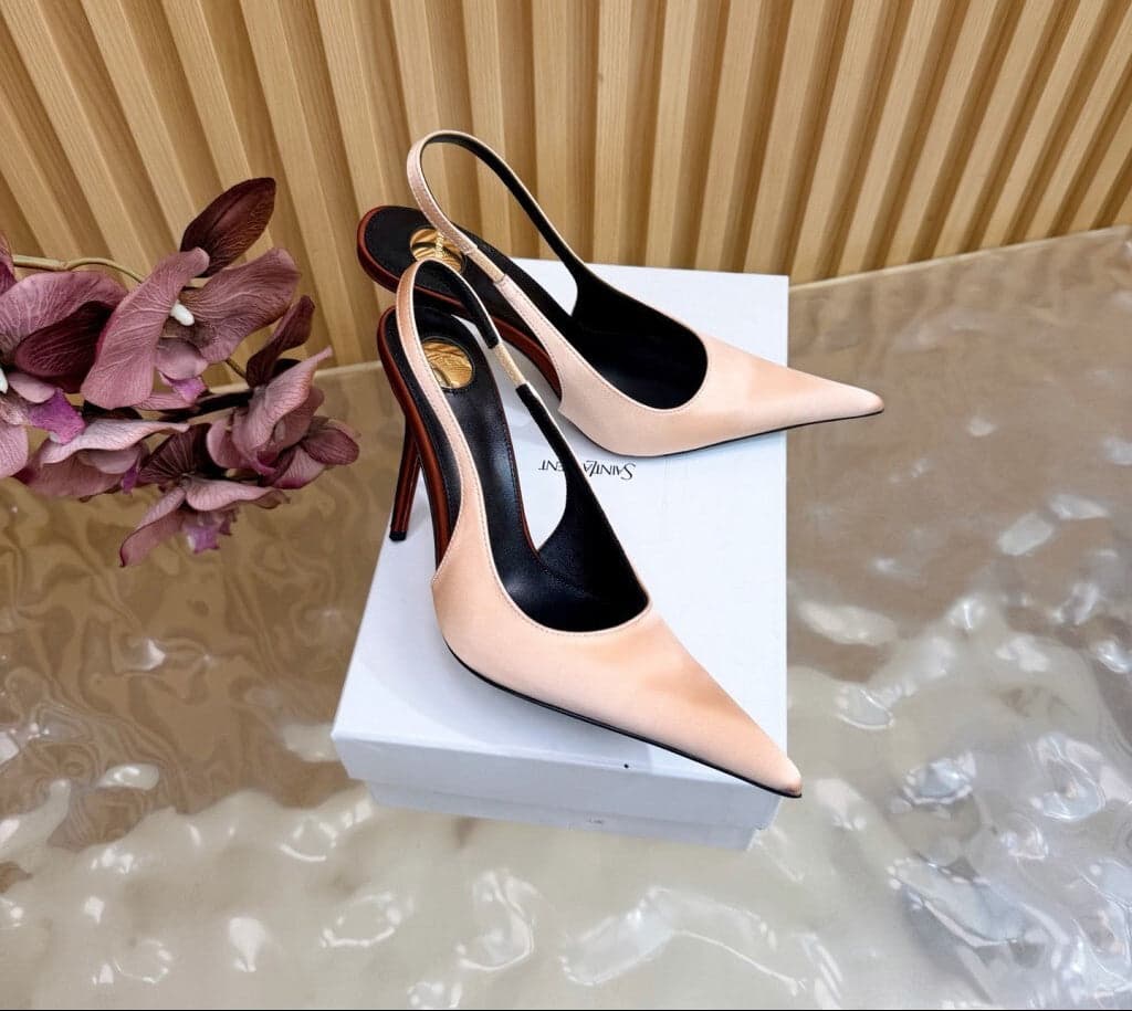 Saint Laurent Scarpin Slingback Deroche Rose Lingerie e Dark em crepe de cetim