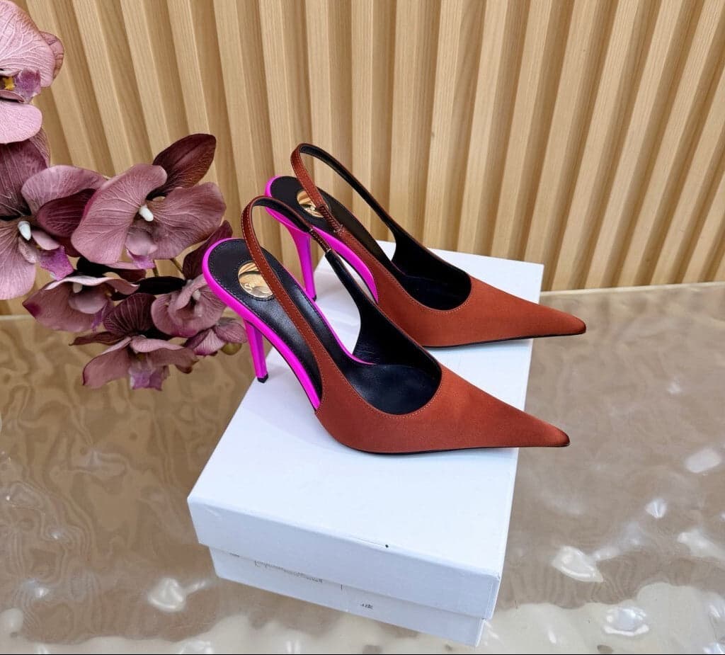 Saint Laurent Scarpin Slingback Deroche Dark Ruggine & Fuchsia em Crepe de Cetim