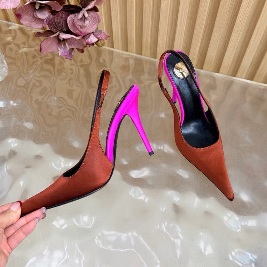 Saint Laurent Scarpin Slingback Deroche Dark Ruggine & Fuchsia em Crepe de Cetim