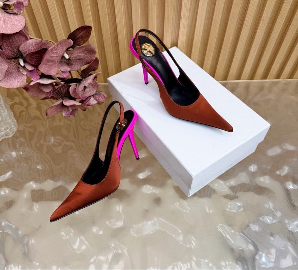 Saint Laurent Scarpin Slingback Deroche Dark Ruggine & Fuchsia em Crepe de Cetim