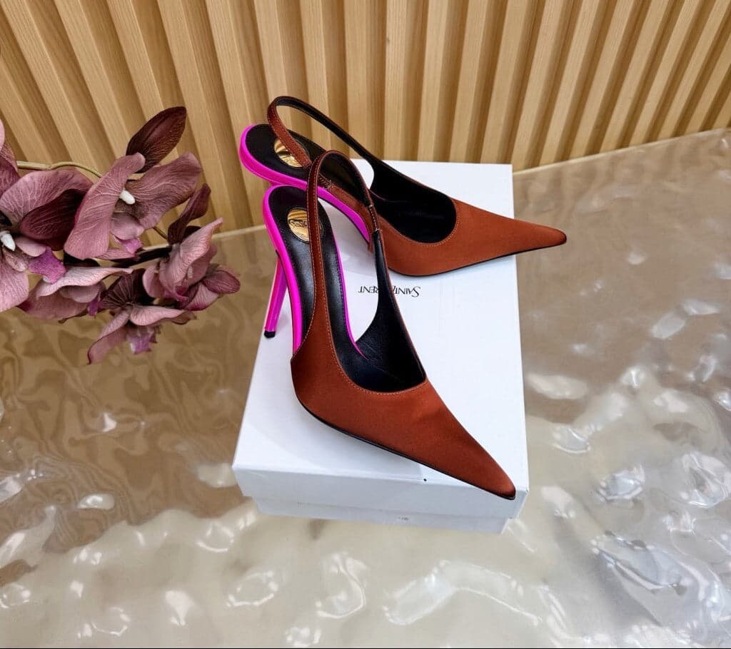 Saint Laurent Scarpin Slingback Deroche Dark Ruggine & Fuchsia em Crepe de Cetim