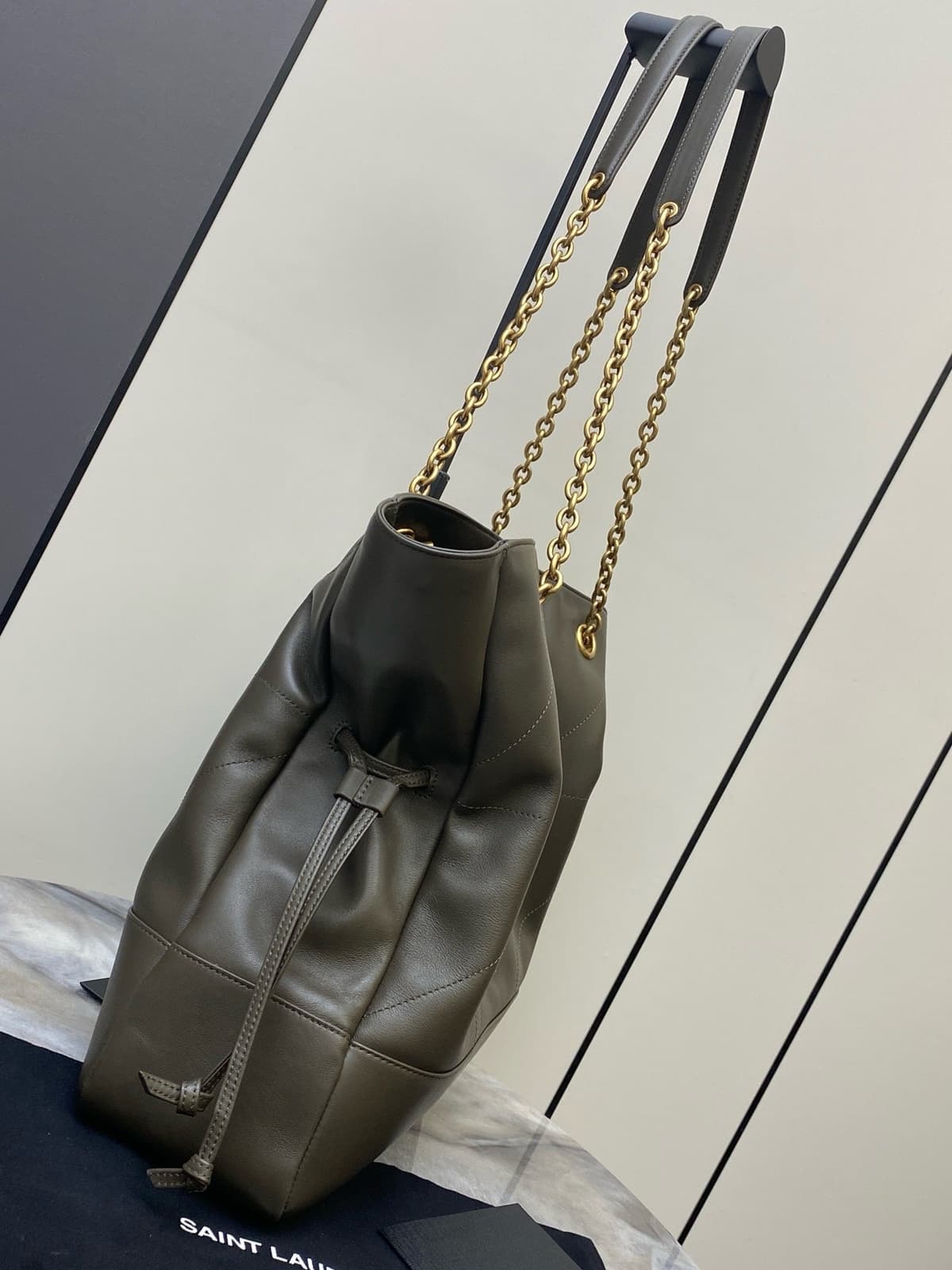 Saint Laurent Shopping Jamie 4.3 Quilted Bag army green Ferragens Douradas