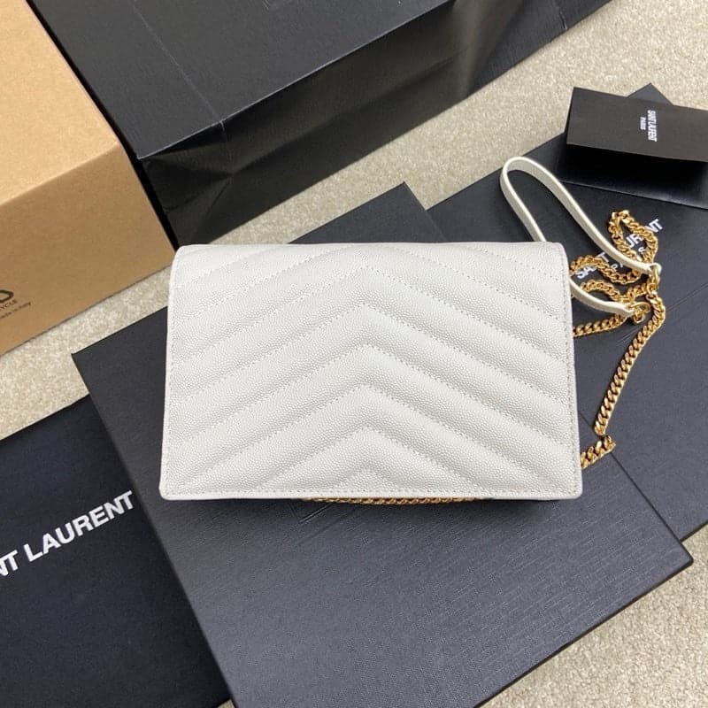 Saint Laurent Shoulder Bag White Ferragens Douradas