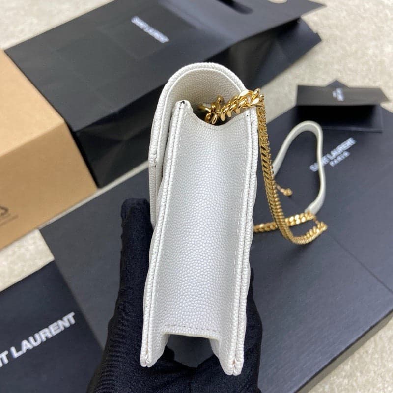 Saint Laurent Shoulder Bag White Ferragens Douradas