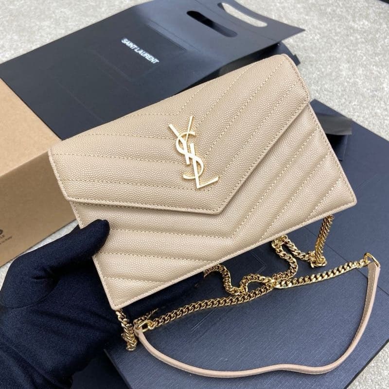 Saint Laurent Shoulder Bag Bege Ferragens Douradas