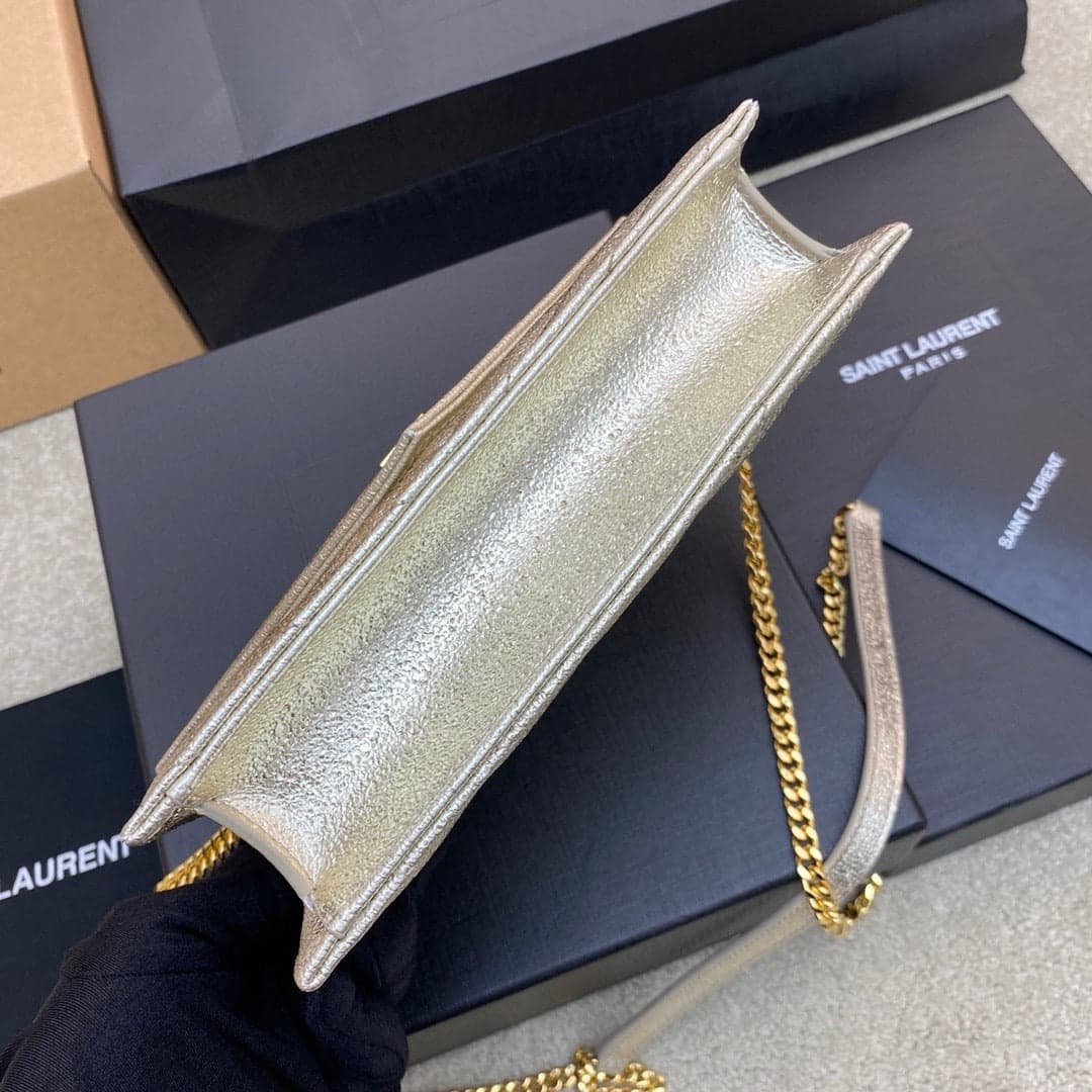 Saint Laurent Shoulder Bag Champagne Metalizado Ferragens Douradas