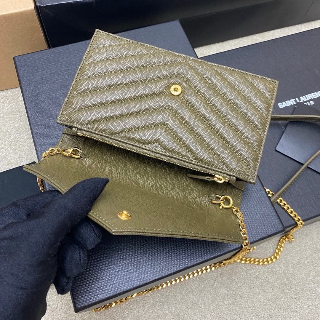 Saint Laurent Shoulder Bag Green Ferragens Douradas