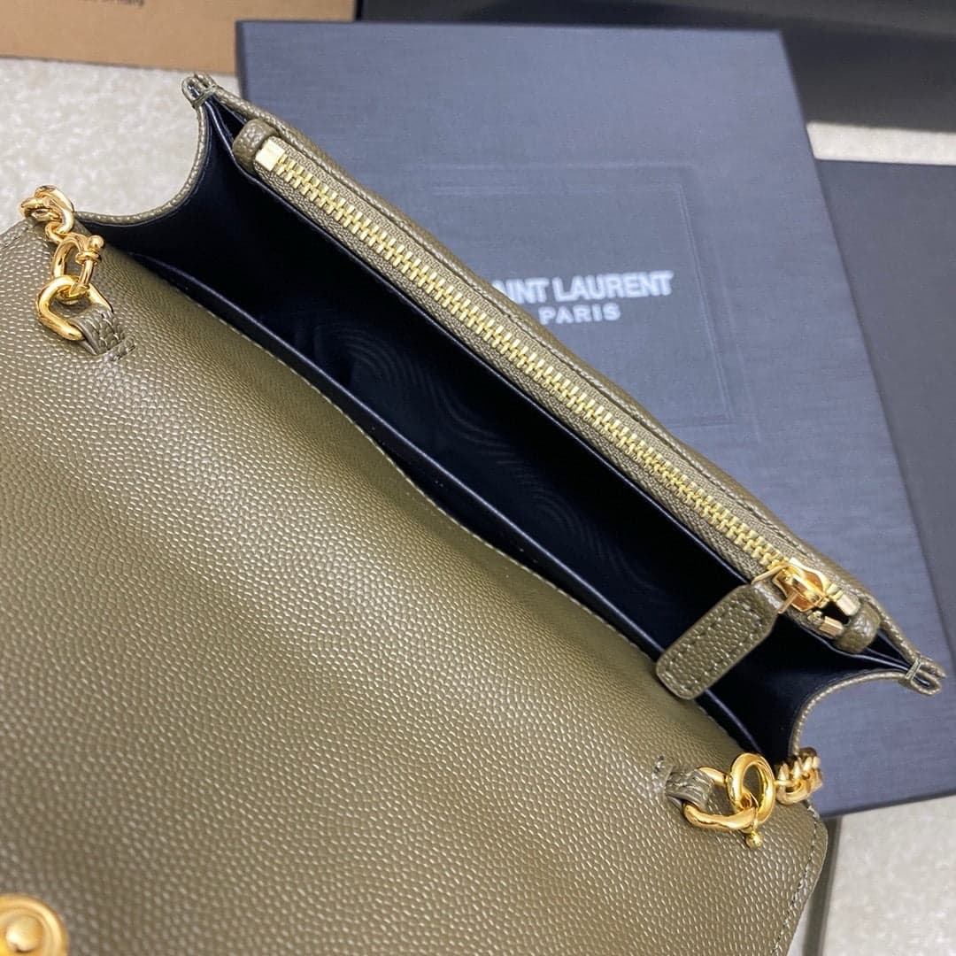 Saint Laurent Shoulder Bag Green Ferragens Douradas