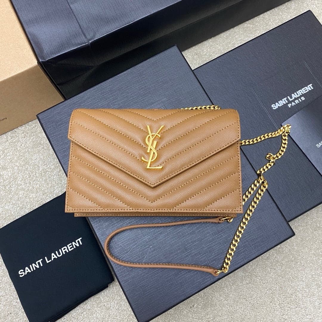 Saint Laurent Shoulder Bag Bege Camel Ferragens Douradas