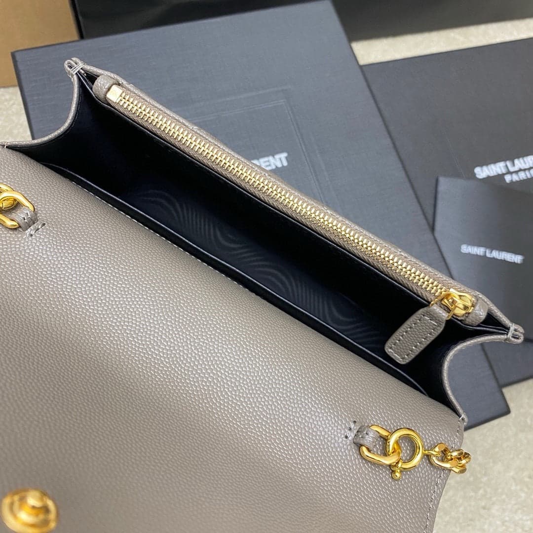 Saint Laurent Shoulder Bag gray Ferragens Douradas