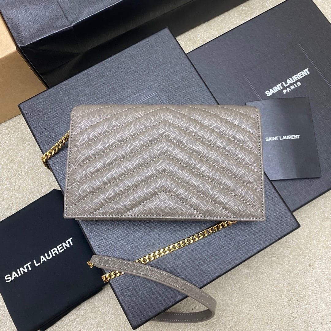 Saint Laurent Shoulder Bag gray Ferragens Douradas