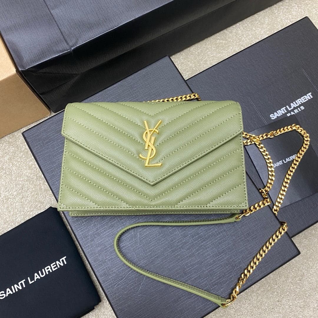 Saint Laurent Shoulder Bag Green Oliva Claro Ferragens Douradas