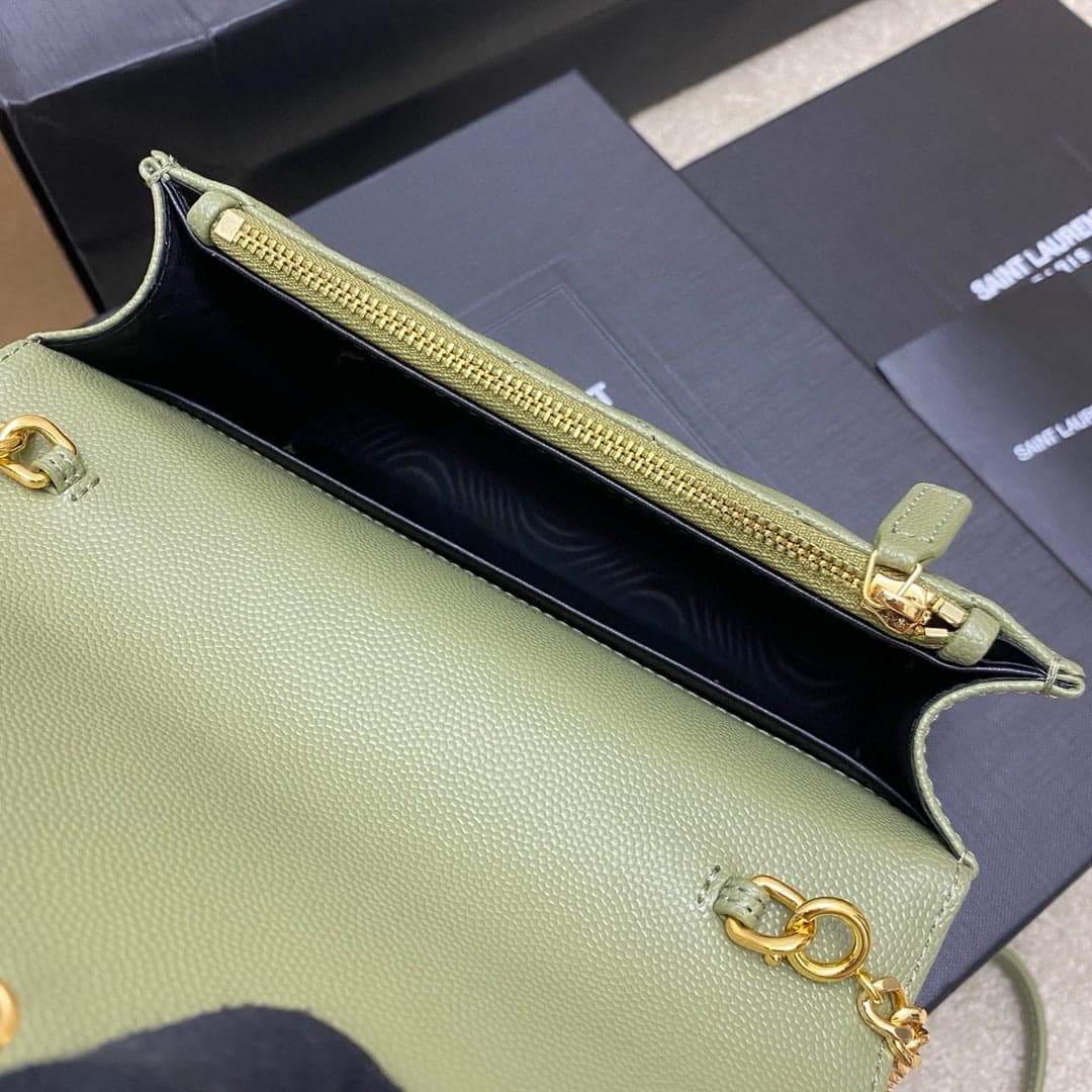 Saint Laurent Shoulder Bag Green Oliva Claro Ferragens Douradas