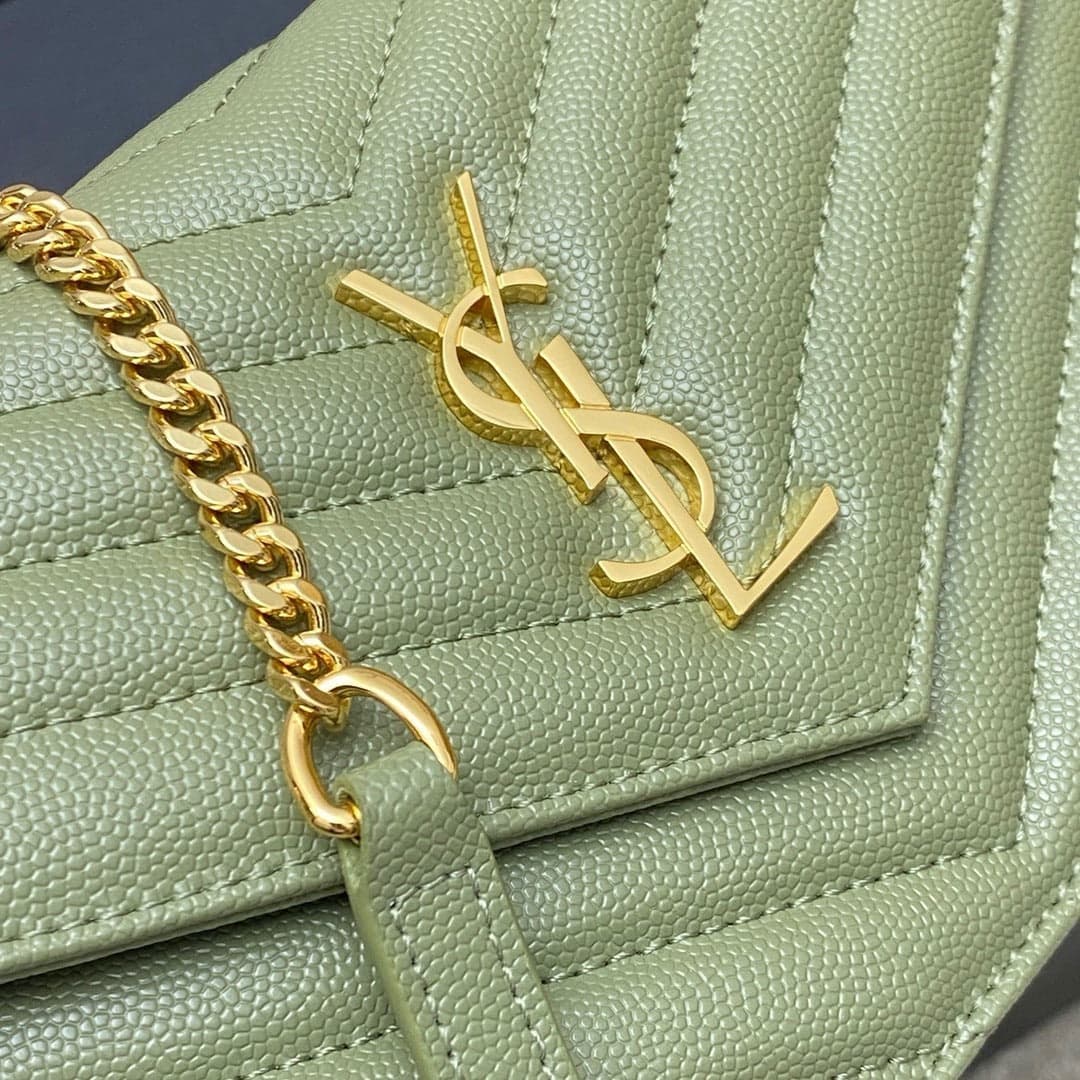 Saint Laurent Shoulder Bag Green Oliva Claro Ferragens Douradas