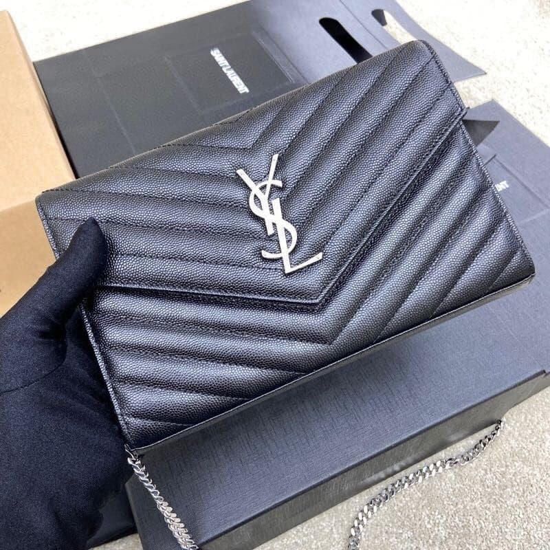 Saint Laurent Shoulder Bag Black Ferragens Prata