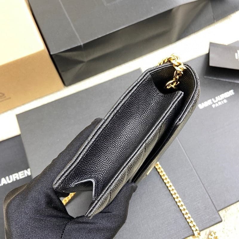 Saint Laurent Shoulder Bag Black Ferragens Douradas