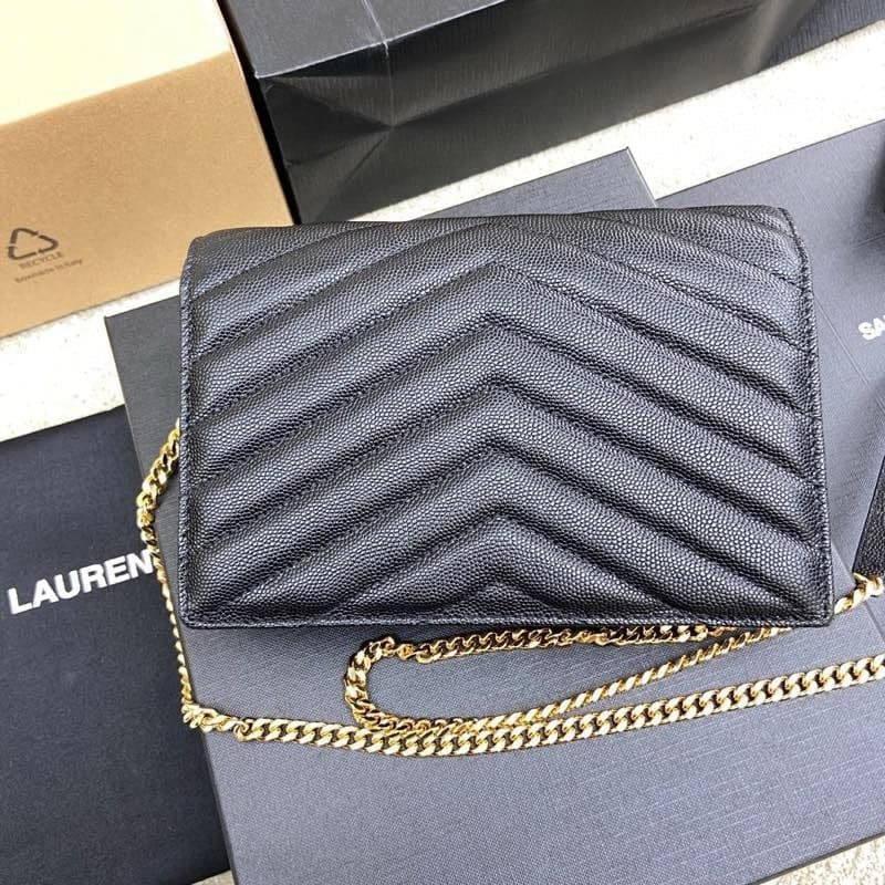 Saint Laurent Shoulder Bag Black Ferragens Douradas