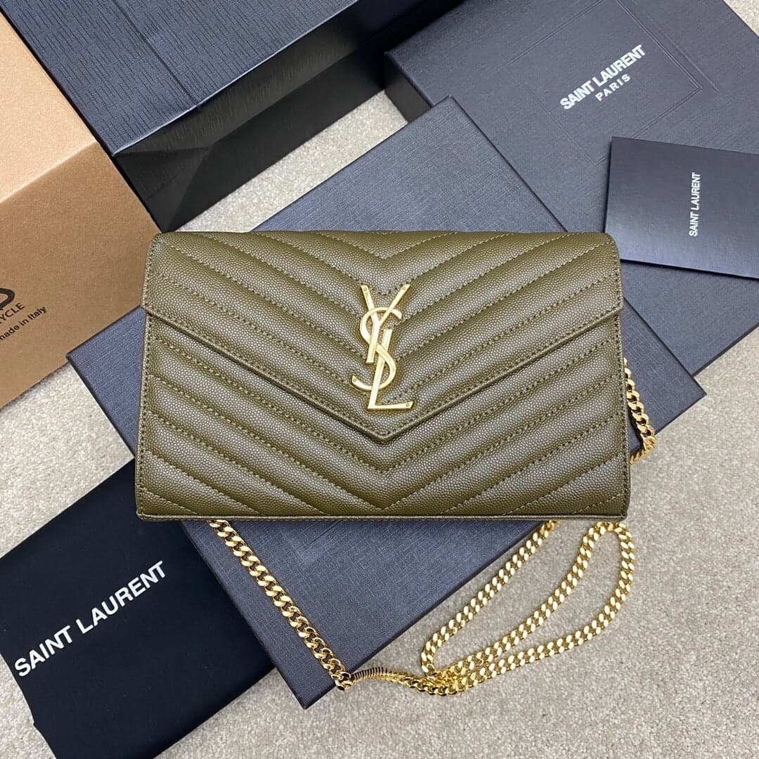 Saint Laurent Shoulder Bag green Ferragens Douradas