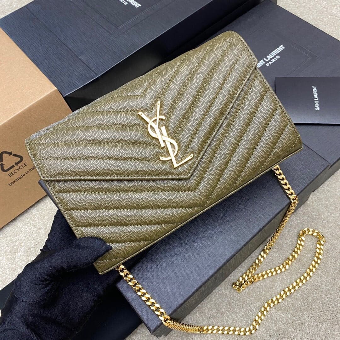 Saint Laurent Shoulder Bag green Ferragens Douradas