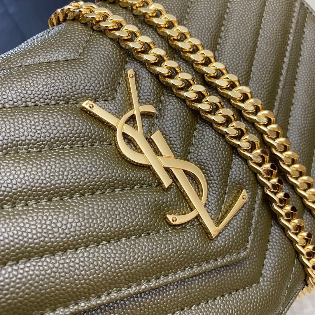 Saint Laurent Shoulder Bag green Ferragens Douradas