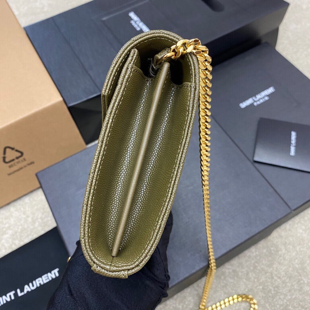 Saint Laurent Shoulder Bag green Ferragens Douradas