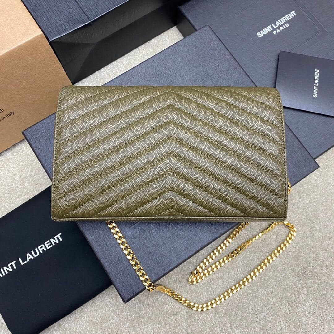 Saint Laurent Shoulder Bag green Ferragens Douradas